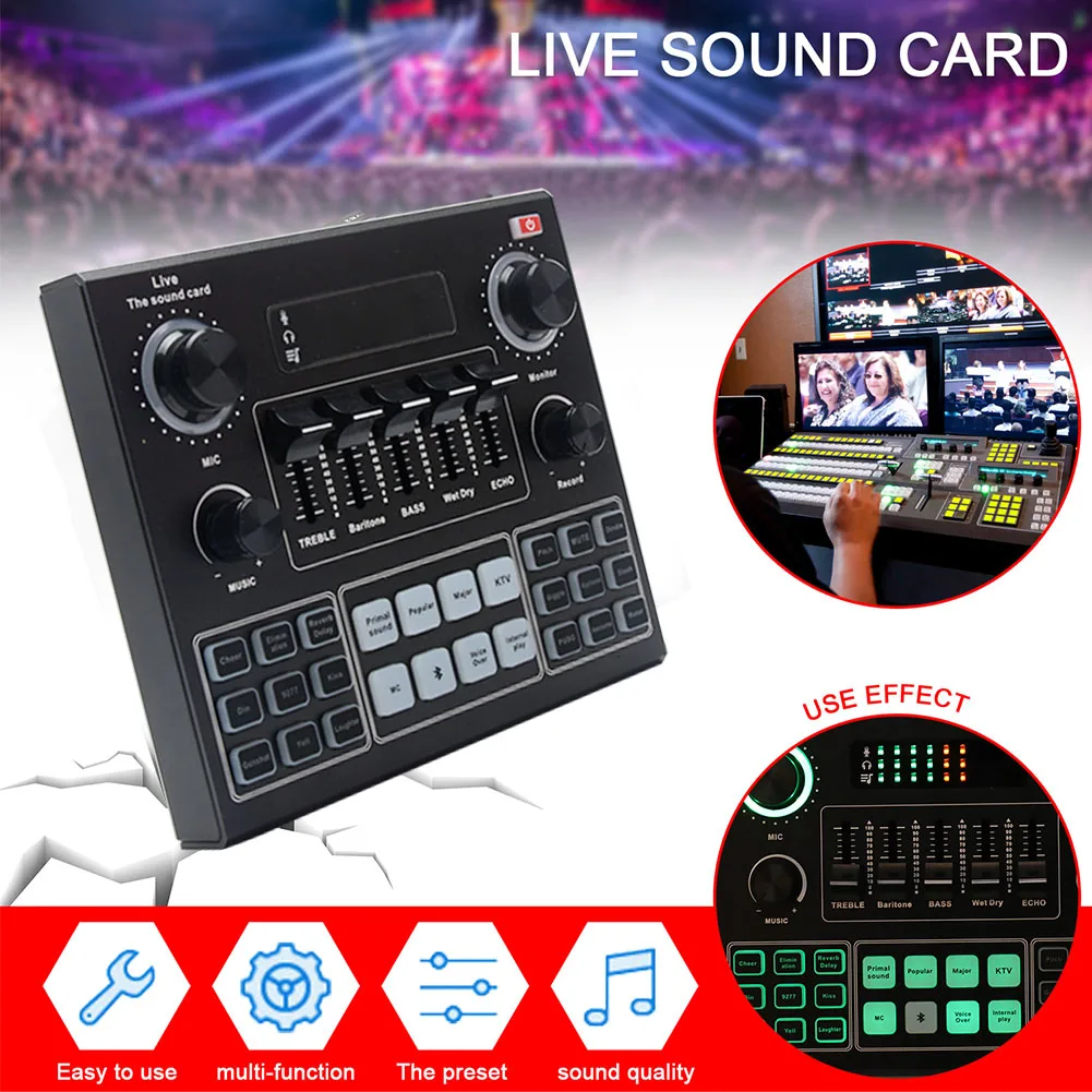 

V9 Microphone Webcast Live Sound Card Headset Broadcast Universal Studio Metal Audio Bluetooth Home For Phone Computer