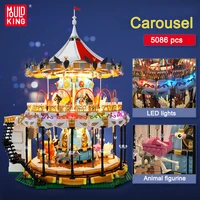 5086 pieces creative amusement park motorized carousel building blocks with led light street view bricks kids educational toys