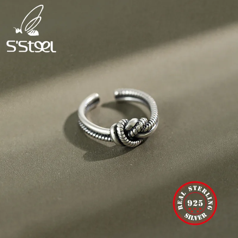 

S'STEEL 925 Sterling Silver Rings For Women Twist Knot Open Vintage Ring Gift For Girlfriend Bague Femme Argent 925 Fine Jewelry