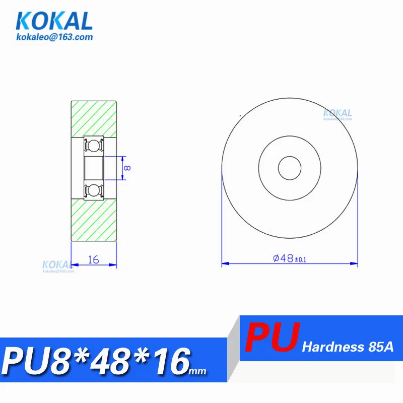 [PU0848-16] 10 шт./партия 608zz 608 с покрытием из ТПУ PU мягкой резины низкий уровень шума шарикоподшипник PU ролик колеса 8X48X16 мм