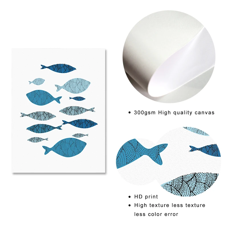 

Nordic Blue Fish Abstoract Cutoon posters prints canvas paintings wall art for living room decor for bedroom aesthetic Artwork