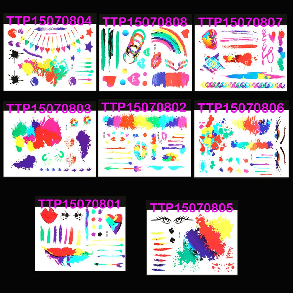 20X14 8 шт красочные каракули боди арт временная татуировка ручная роспись