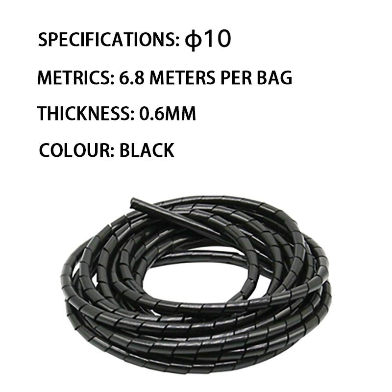 10mm 6.8M Black 3-16 мм устройство для намотки кабеля протектор шнур ПЭ Кабельный органайзер Инструменты компьютерный кабель защитная трубка зажим Организация управление инструменты - Цвет: 10mm 6.8M Black