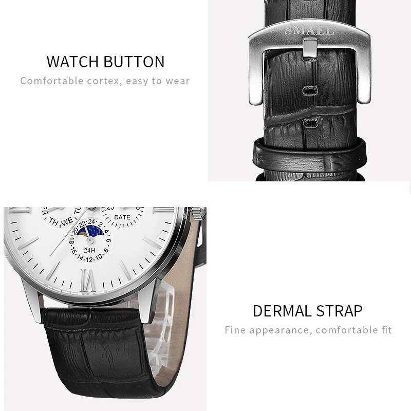 

SMAEL Mens Watches Luxury Brand Quartz Gold Watch Leather Men Business Wristwatch Chronograph Sport Watch Relogio Masculino