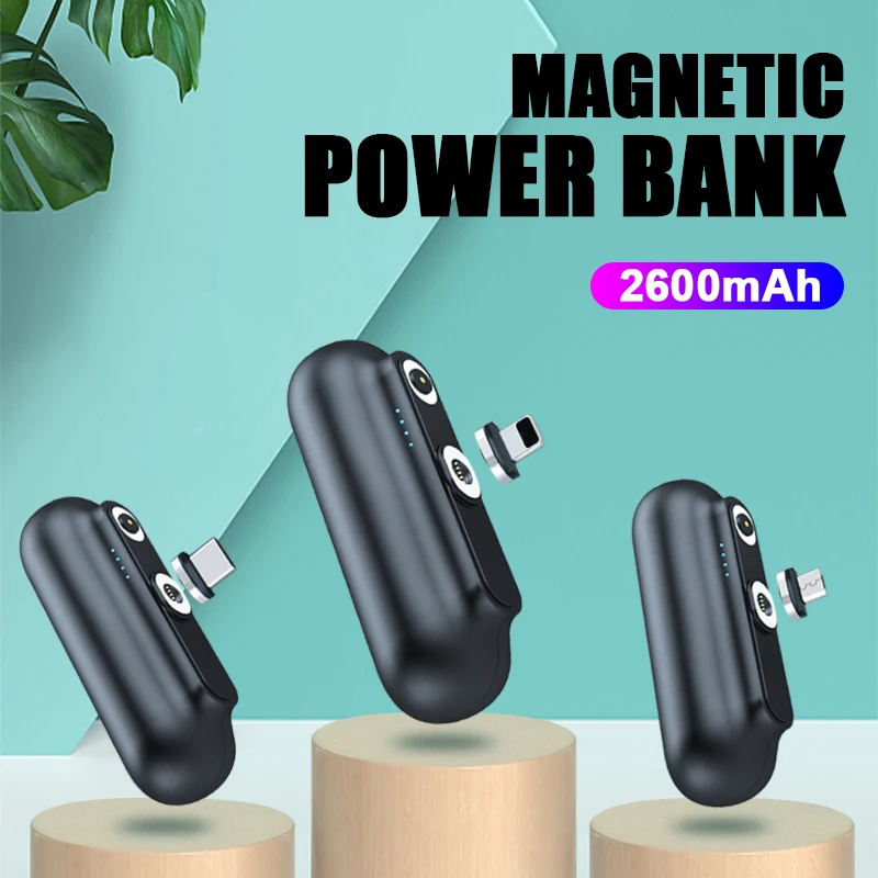 

Magnetic Power Bank 2600mAh Mini Magnet Charger PoverBank For iPhone12 Emergency Portable External Battery PowerBank