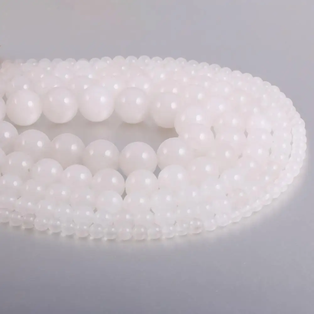 

Natural Semi Precious Stone Beads White Jades Making Bracelet Necklace And Earrings For DIY 4/6/8/10/12mm 38cm For Sale