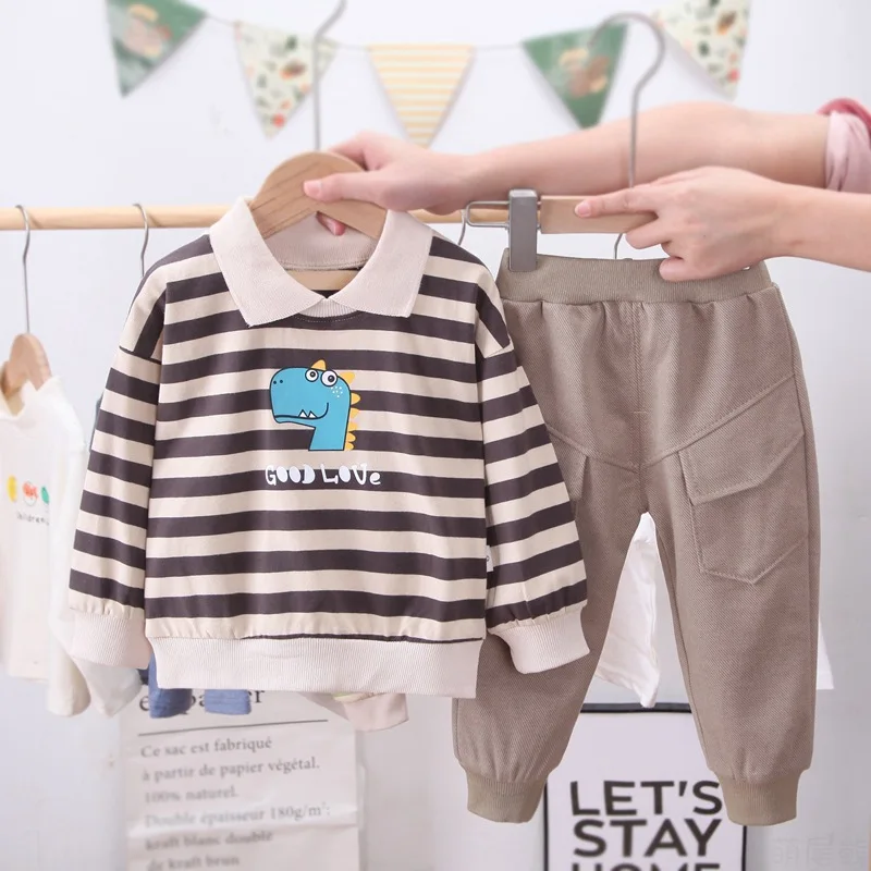 

Baby Kids Clothes Set Spring Long Sleeve Striped Pullover Tops Elastic Waist Pants Boys 2Pcs Suits Autumn Children Outfits