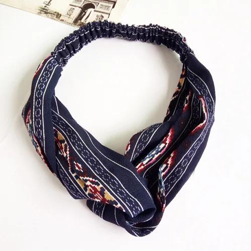 

Bohemian Style Headbands For Women Girls Cotton Geometric Print Bandanas Crossing Elastic Head Band Fashion Headwear Accessory