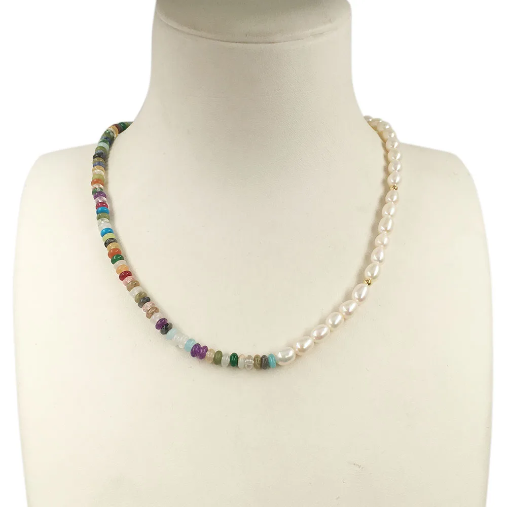 

Ожерелье-чокер 38-52 см, 100% натуральный пресноводный жемчуг и натуральный камень, 5-6 мм мини-жемчуг хорошего качества, застежка из нержавеющей стали