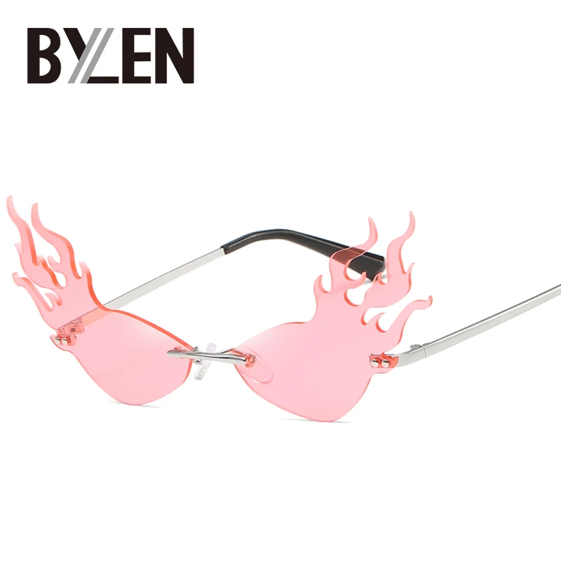 

New Rimless Fire Flame Sunglasses Women Men Vintage Brand Designer Sun Glasses Eyewear Luxury Trending Cat Eye Shades UV400