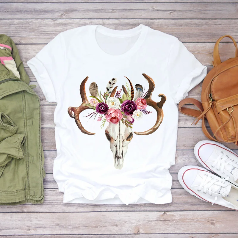 

Women Printing Feather Short Sleeve Summer Fall Print Lady T-shirts Top Womens Stylish T Shirt Ladies Sweet Tee T-Shirt