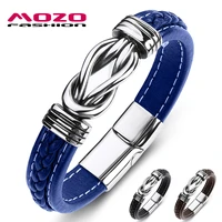 fashion classic mens bracelet leather stainless steel charm womans cross punk jewelry bangles gifts blue