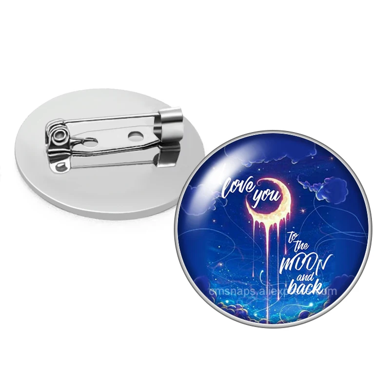 I love you to the Moon and back Letters Glass cabochon Brooch Dome Photo Jewelry Brooches Pin Men Woman Gift | Украшения и