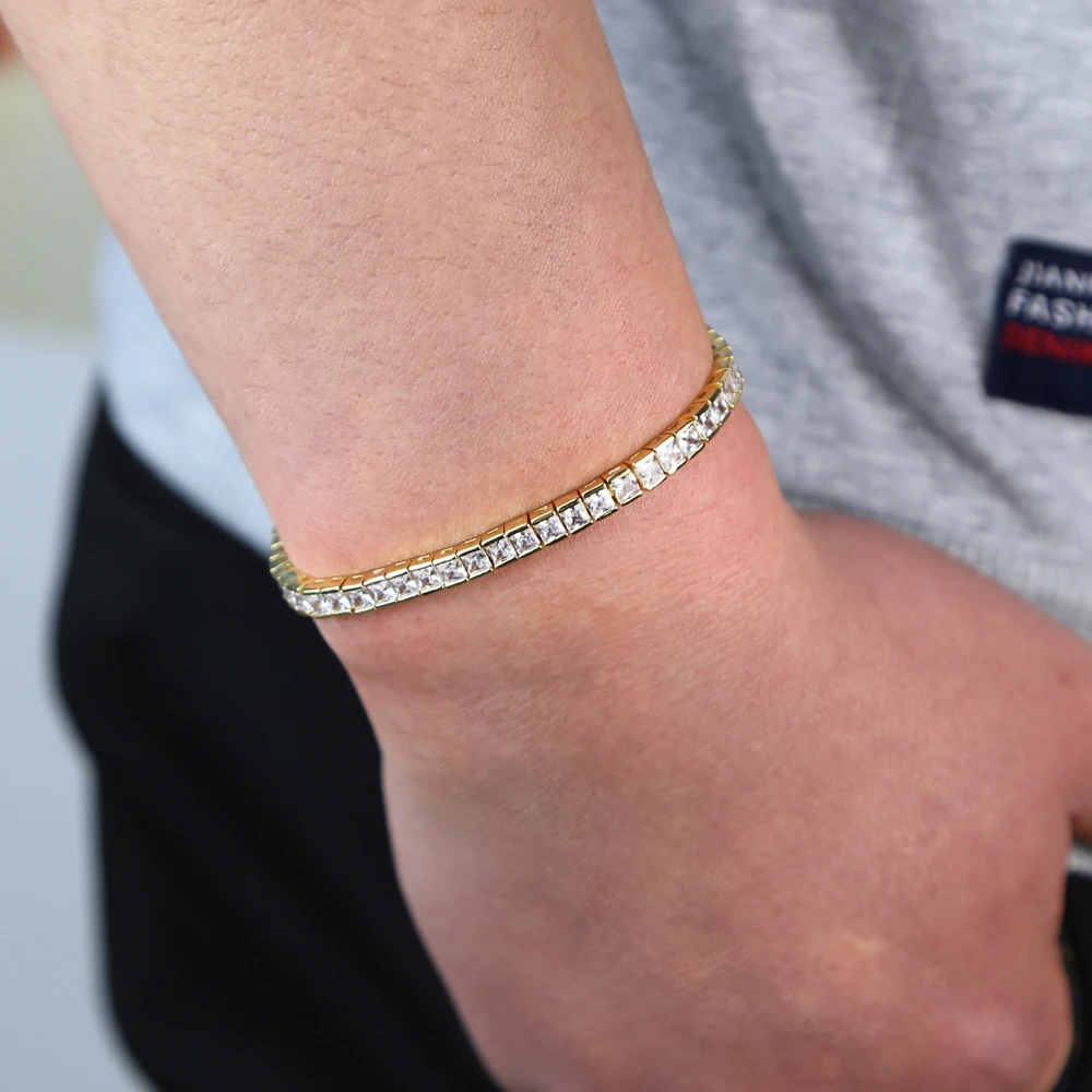 hiphop iced out cz fine fashion bracelet man gold color square tennis chain gorgeous trendy for 2020 New | Украшения и аксессуары
