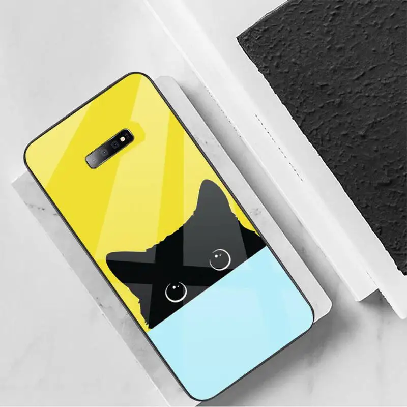 

Cute Cat Painted Phone Case Tempered glass For Samsung S6 S7 edge S8 S9 S10 e plus note8 9 10 pro