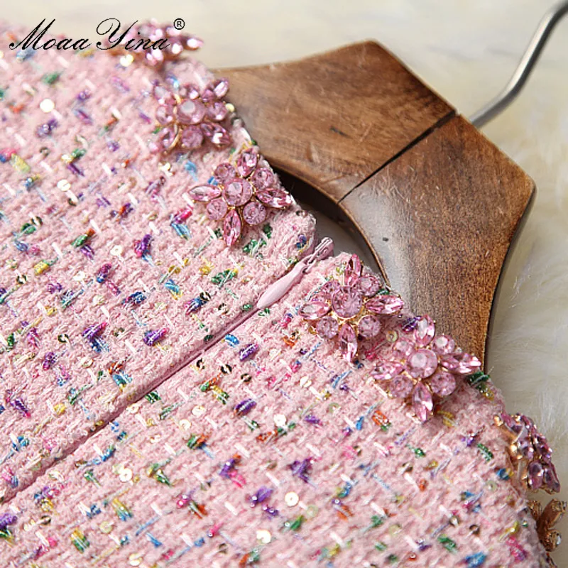 MoaaYina модное дизайнерское платье весна-осень женское с кристаллами жемчугом