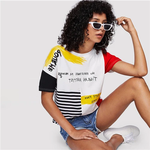 Футболка в полоску с буквенным принтом шикарная уличная одежда графическим