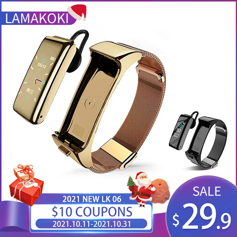 

LAMAKOKI 2021 New LK06 Steel Strap Smart Watches Men Women Bluetooth Call Headset Smart Bracelet Smartwatch Multifunction Watch