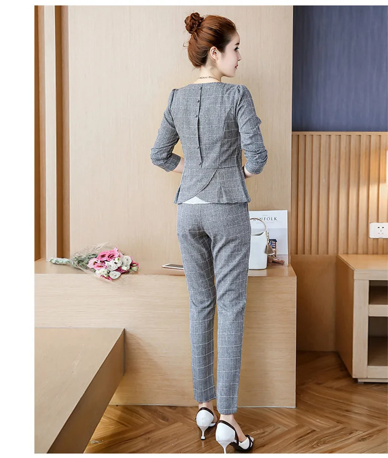 2020 Women Fashion Suits Autumn Elegant Vestidos Bussiness OL Two Piece Shirt and Ankle Length Pants Sets Tracksuit |
