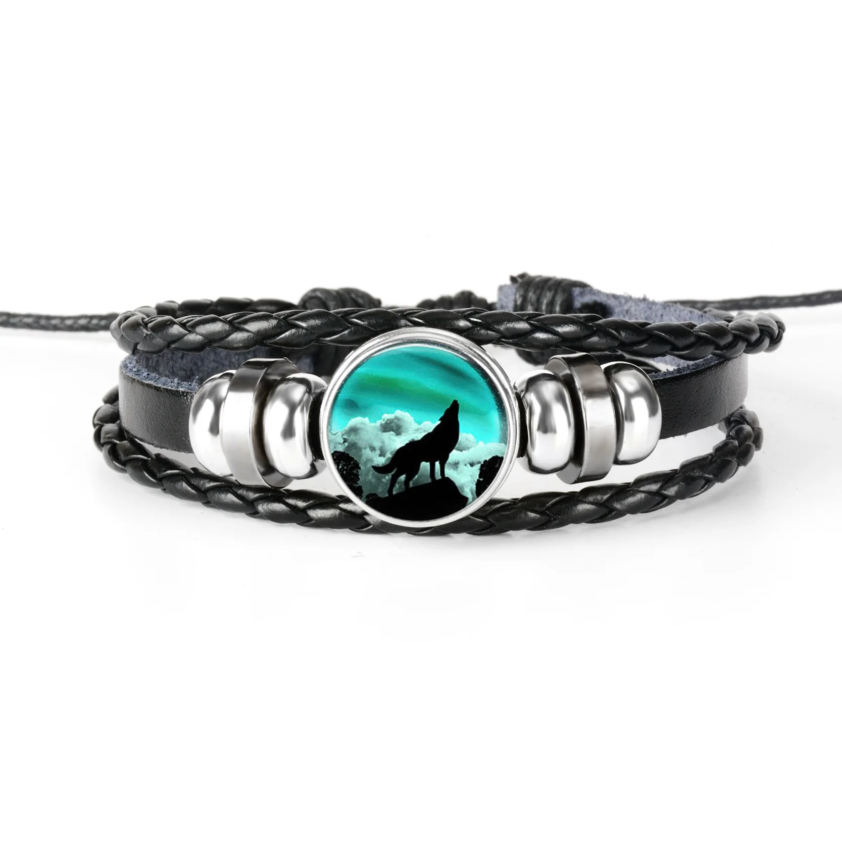 1 шт. модные аксессуары Волк и полная луна черная кнопка кожаный браслет
