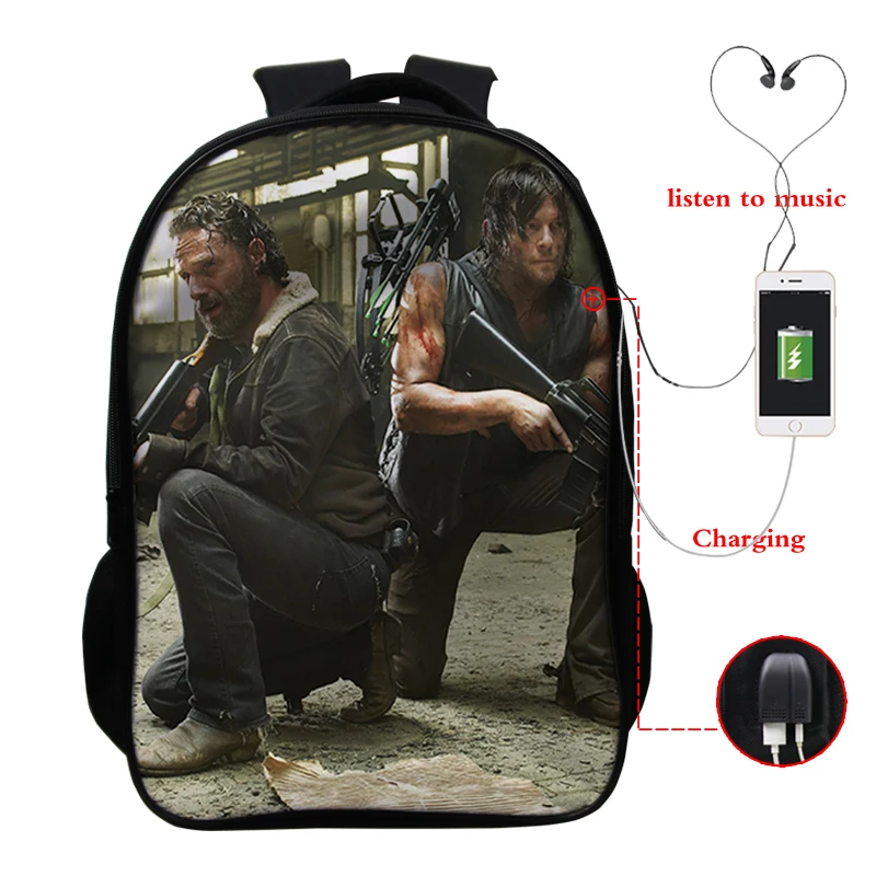 Backpack 5 16 дюймов рюкзак Ходячие мертвецы Школьные сумки Дети пользовательский дизайн рюкзак обратно в школу комплект usb зарядка туристический рюкзак сумка - Цвет: Backpack 5