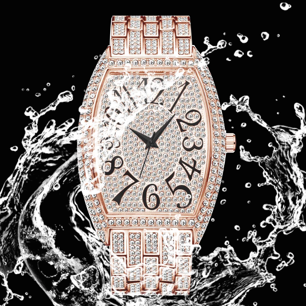 Прямая поставка 2021 полностью алмазные часы для мужчин и женщин в стиле хип-хоп сверкающие женские мужские часы розовое золото кварцевые муж... от AliExpress RU&CIS NEW