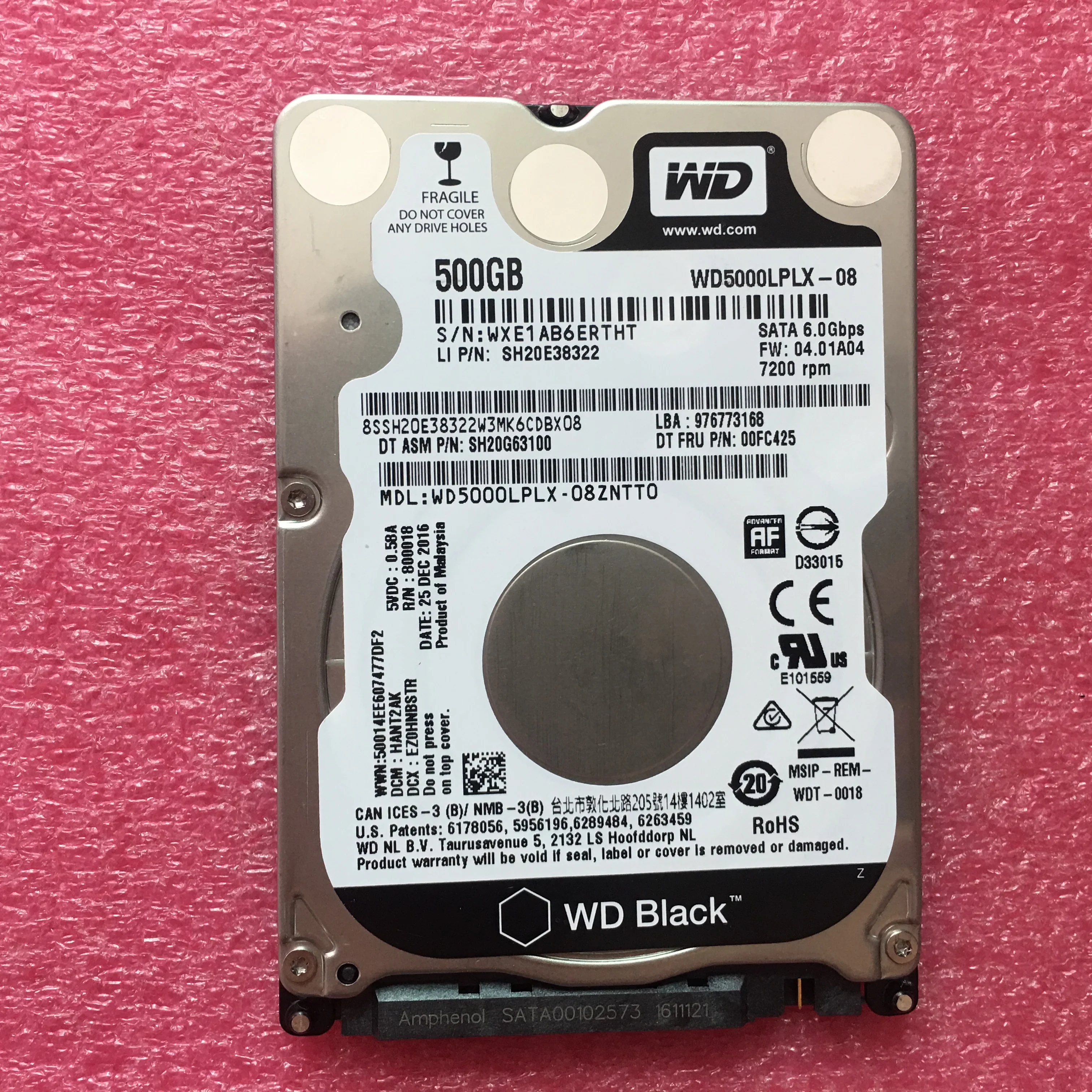 Для жесткого диска WD HDD 500G 7200M SATA для ноутбука 00FC425 WD5000LPLX 08|Оперативная память| |