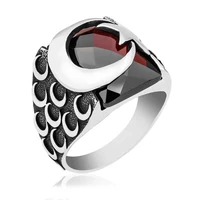 silver red cutting cubic zirconia moon star men s ring