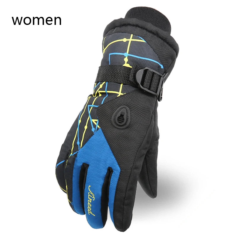Blue-women Лыжные перчатки зимние уличные лыжные спортивные мужские женские теплые зимние снегоходные мотоциклетные лыжные ветрозащитные водонепроницаемые перчатки для сноуборда - Цвет: Blue-women