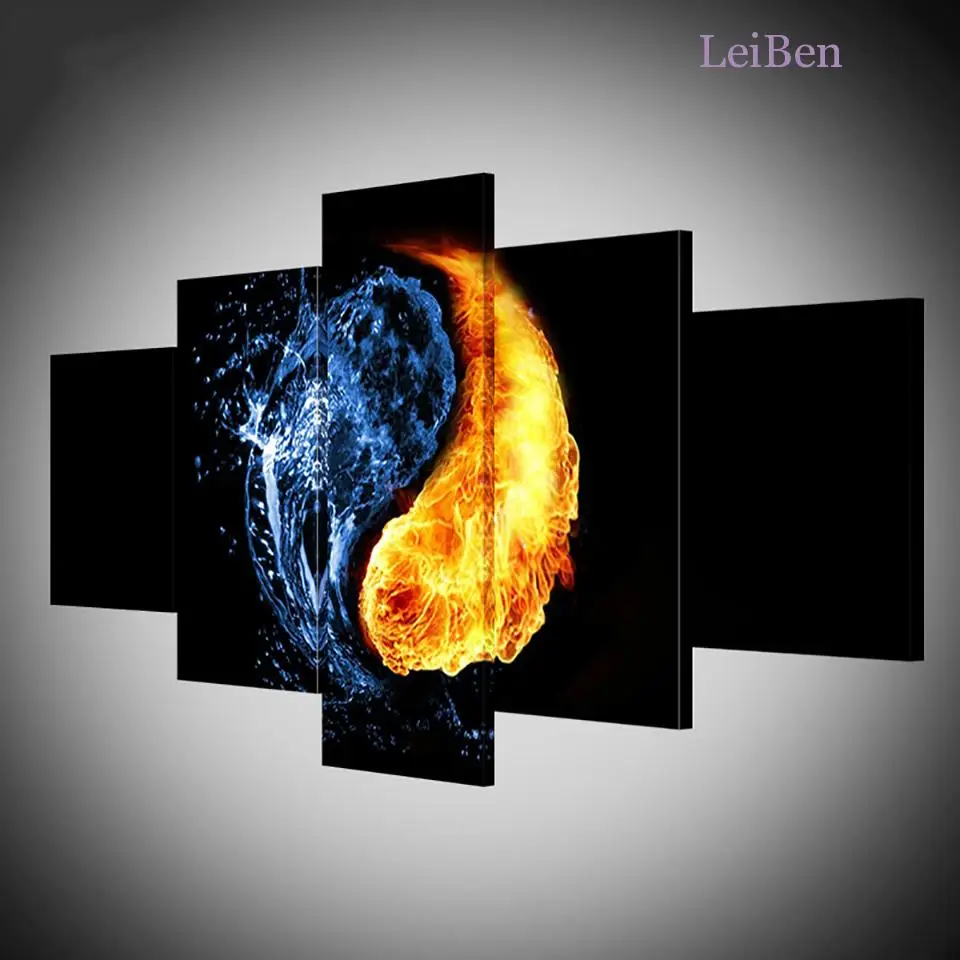 

Five-Piece Hd Print Poster Abstract Yin Yang Water Flame Canvas Painting Wall Art Picture Home Decoration Living Room Frameless