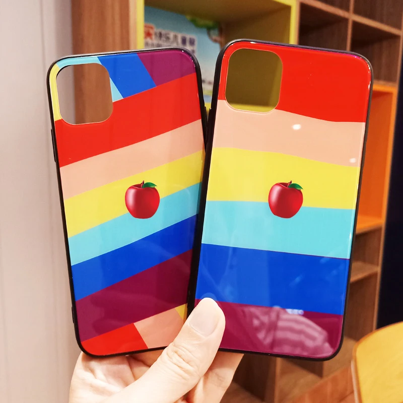 New Geometry Rainbow Tempered Glass Case for iPhone 12/11 ProMax XR XS Max Hard Capa 8 7 Plus Gradient Cover Hoesjes |