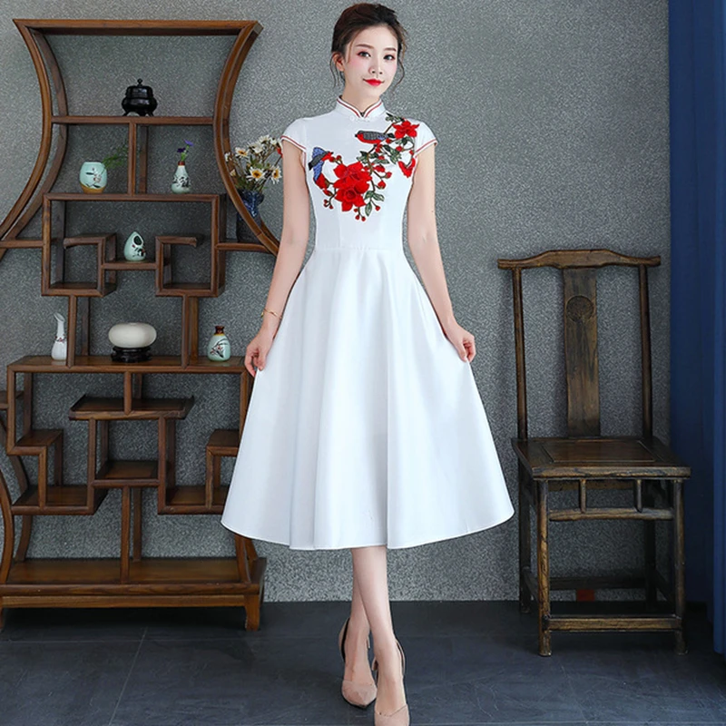 Китайское платье Ципао женское Новое приталенное элегантное вечернее для