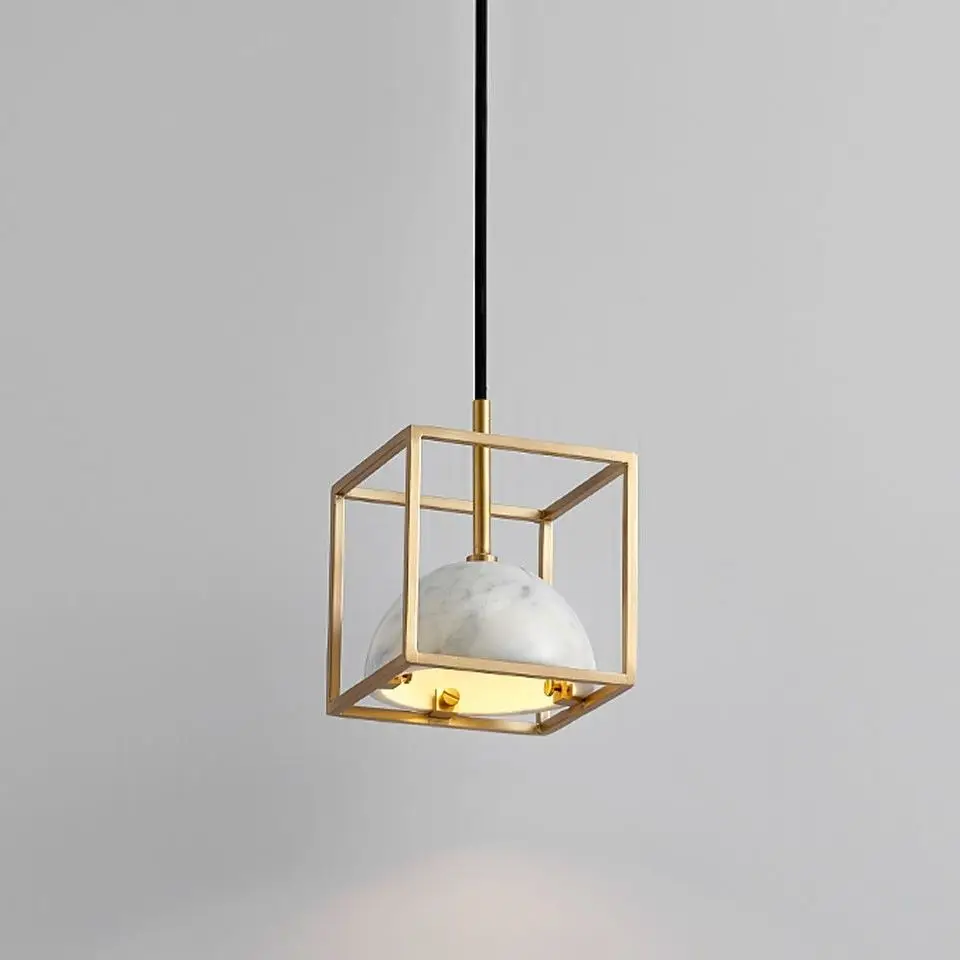 Винтажные подвесные светильники в виде клетки из меди и мрамора подвесной