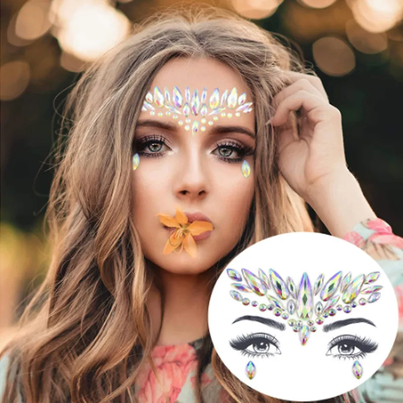 Colorful Rhinestone Face Stickers For Women Party Decor Eye Drill Stick Acrylic Sticker Diamond Crystal | Дом и сад