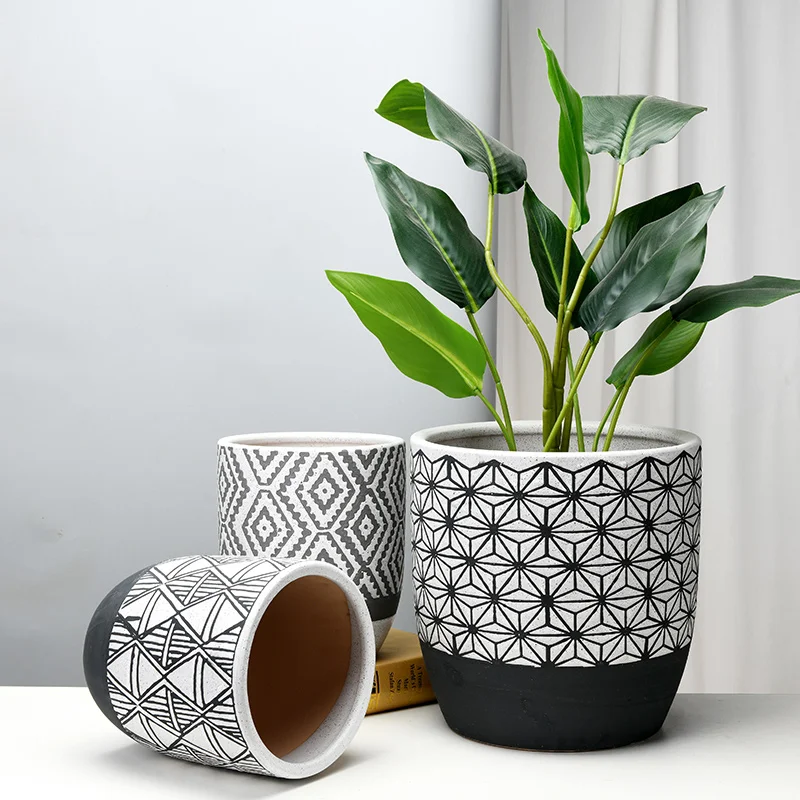 

Ceramic Planters Minimalist Modern Black And White Flower Pots Nordic Style Indoor Garden Doniczka Ozdobna Vintage Decor BK50HP