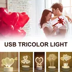 3D Сенсор ночной Светильник USB мультфильм светильник акриловые атмосферная лампа 3 сменные светильник Цвета ко Дню Святого Валентина