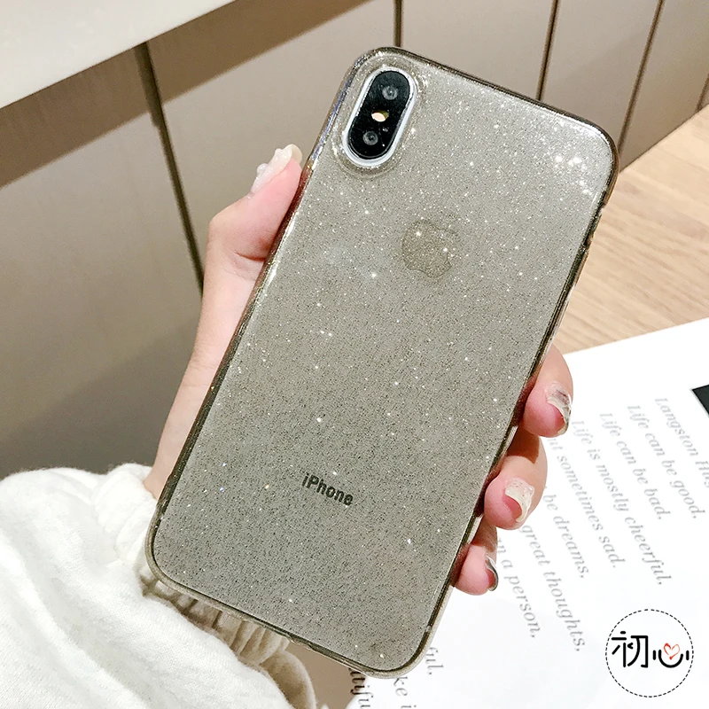 Блестящий Порошок термополиуретановый чехол для телефона iphone X XR XS MAX Slim Fashion Cover
