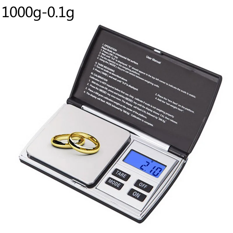 1000g-0.1g Портативный ювелирные изделия высокоточные весы 100/200/300/500/1000g 0,01/0,1g Мини грамм весы Карманные электронные весы для ювелирных изделий для Кухня - Цвет: 1000g-0.1g