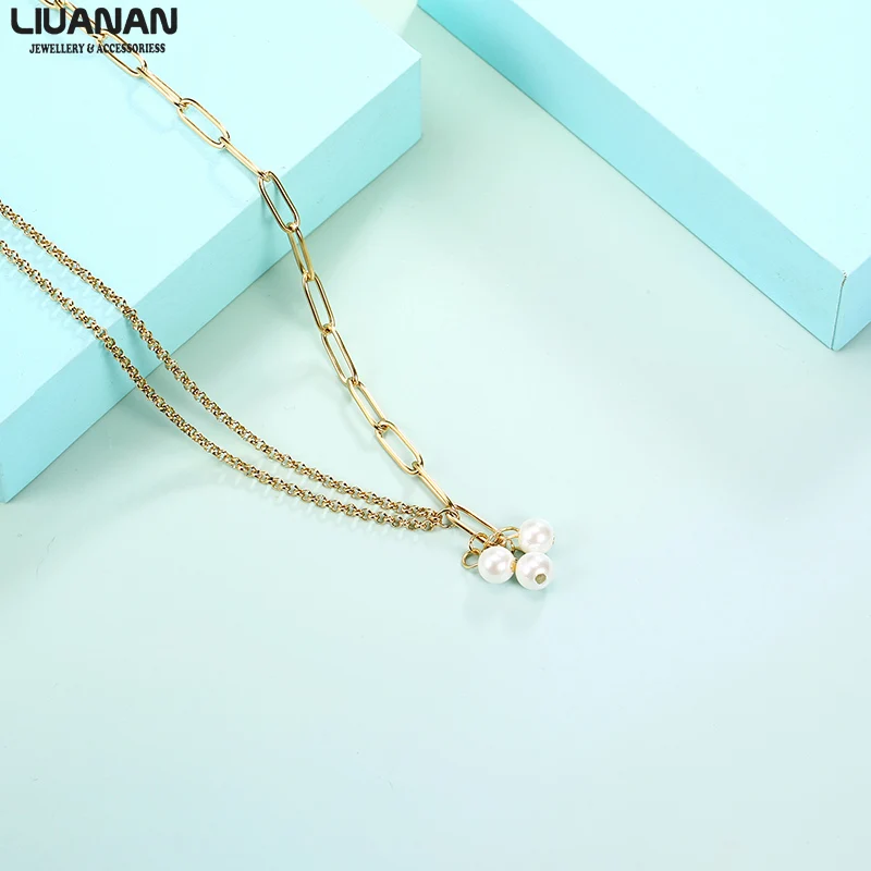 

New Fashion Pearl Necklace for Women Gold Necklace Chain Necklaces Choker 40+5cm Stainless Steel Couple Jewelry Gift