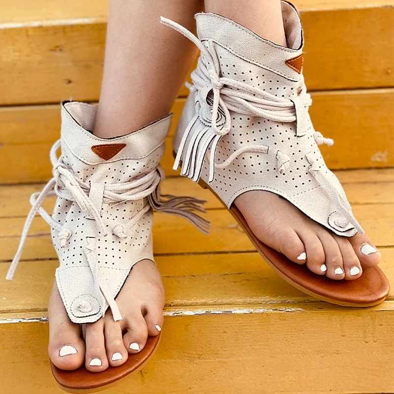 Retro Women's Sandals 2021 Gladiator Ladies Clip Toe Vintage Boots Casual Tassel Rome Fashion Summer Woman Shoes Female#SJPAE-27