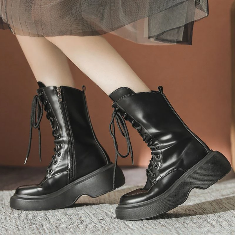 

RIZABINA New Woman Mid Calf Boots Thick Bottom Zip Ladies Shoes Winter Fashion Cool Short Boot Daily Footwear Size 34-40