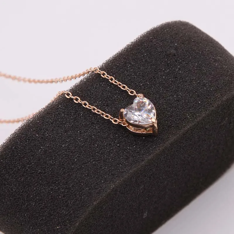 Золотистого цвета сверкающий циркон ожерелье сердце для женщин невидимая