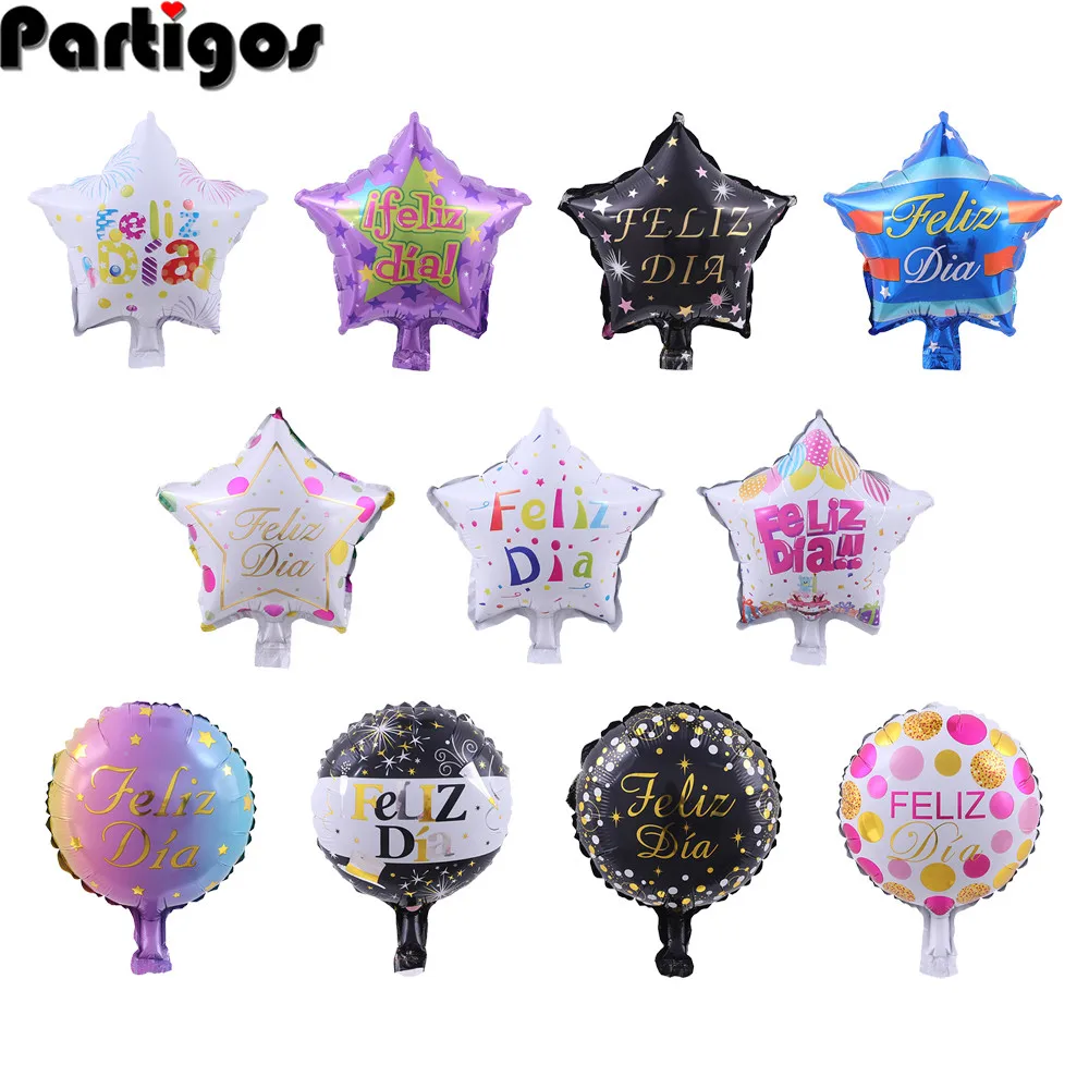 

10pcs/set 10 inch Spanish Happy Every Day Foil Balloons Feliz Dia Balloon Star Round Globos For Birthday Party Baby Shower Decor