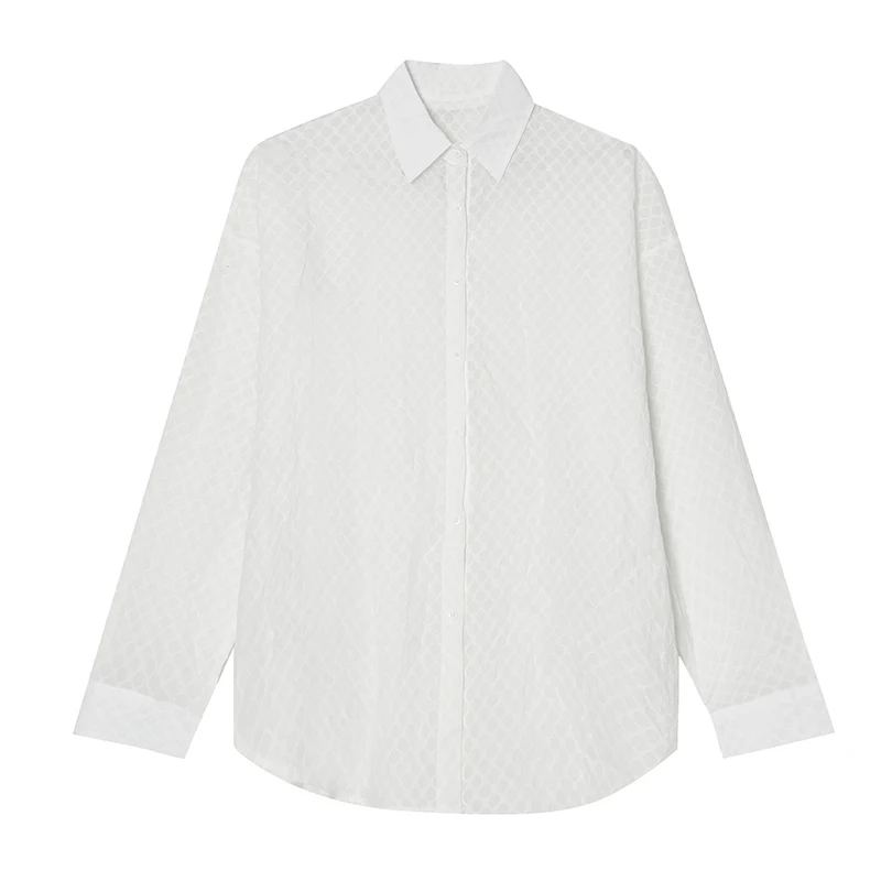 

IEFB Korean Style Simple White Shirt Men's Dot Printting See Through Sunscreen Clothing Male 2021 New Spring Summer Tops 9Y6802