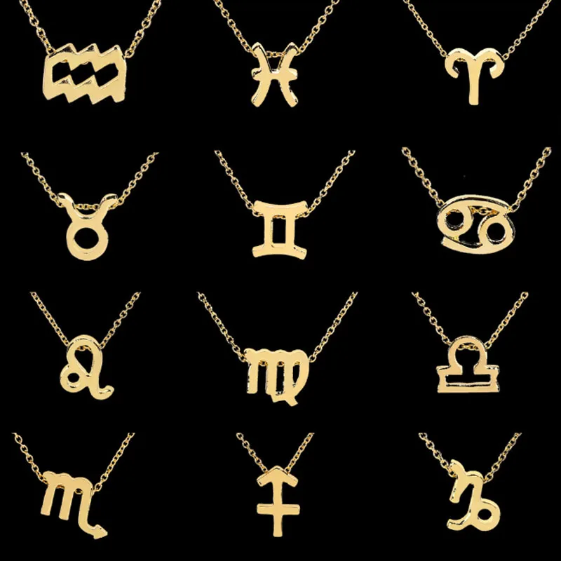 12 Созвездие зодиака ожерелье с подвеской со знаком Золотая короткая цепочка