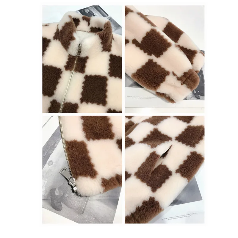 Женская Базовая куртка из искусственного меха клетчатая верхняя одежда пальто