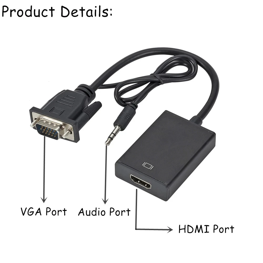 

vga to HDMI-compatible with 3.5mm audio Cable 1080P vga to HD Adapter for PC laptop to HDTV Projector ps4 Video Audio converter