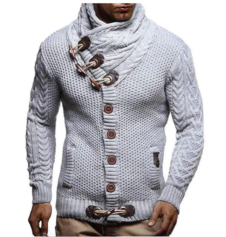 

Осенне-зимний облегающий однобортный Кардиган с высоким воротником Женский трикотажный свитер с длинными рукавами для мужчин