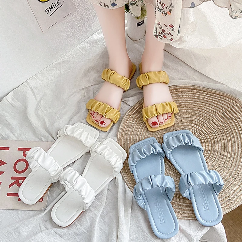 

Butterfly-Knot Shoes Woman 2021 Slippers Casual Loafers Shale Female Beach Low Pantofle Luxury Sabot Summer New Flat Soft PU Sli
