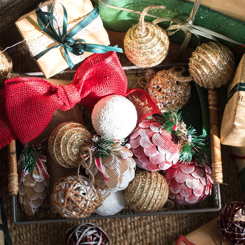 Украшения для новогодней елки декоративные подвески лоза сосна конус снежок шар